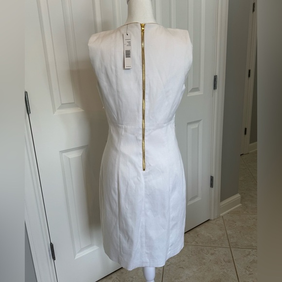 T Tahari White Cali Sleeveless Dress Women’s Size 4 Cotton Elastane Gold NWT - Picture 3 of 11